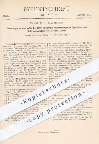 original Patent - E. Jahnle , Berlin 1879 , zusammenlegbare Operationstisch | OP Tisch , Arzt , Medizin , Krankenhaus !!