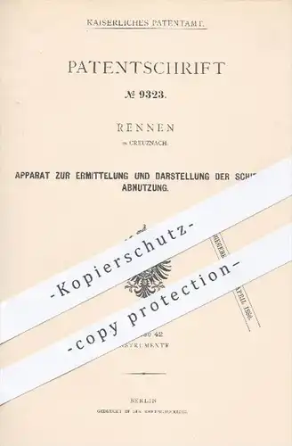 original Patent - Rennen in Creuznach , 1879 , Ermittlung u. Darstellung der Schienen - Abnutzung | Eisenbahn , Schiene