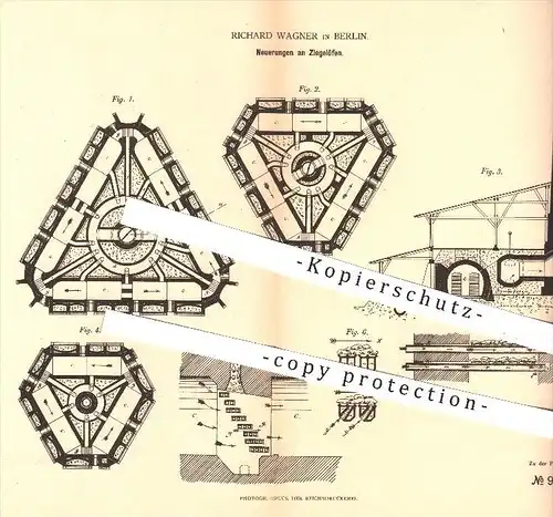 original Patent - Richard Wagner in Berlin , 1879 , Ziegelofen , Ziegelöfen | Ofen , Öfen , Ziegel , Ziegelei , Brenner