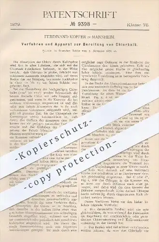 original Patent - Ferdinand Kopfer in Mannheim , 1879 , Bereitung von Chlorkalk | Chlor , Kalk , Chemie , Kalkhydrat !!!