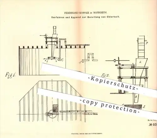 original Patent - Ferdinand Kopfer in Mannheim , 1879 , Bereitung von Chlorkalk | Chlor , Kalk , Chemie , Kalkhydrat !!!
