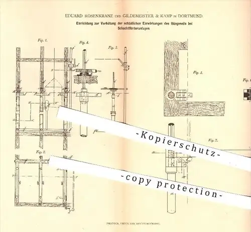 original Patent - E. Rosenkranz , Gildemeister & Kamp , Dortmund , 1879 , Hängeseil an Schachtförderanlagen | Bergbau !!