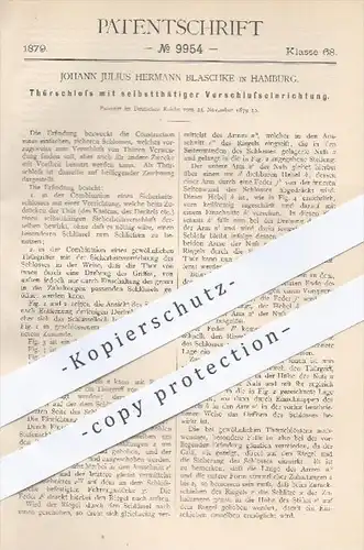 original Patent - Johann J. H. Blaschke , Hamburg , 1879 , Türschloss mit selbsttätigem Verschluss | Tür , Schloss !!!