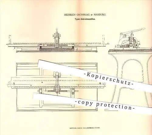 original Patent - Heinrich Grönberg , Hamburg , 1879 , Typen Schreibmaschine | Schreibmaschinen , Druck , Druckerei !!!