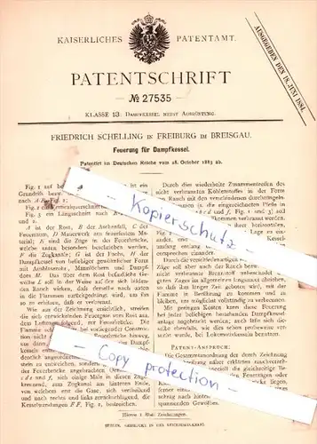 Original Patent  - Friedrich Schelling in Freiburg im Breisgau , 1883 , Feuerung für Dampfkessel !!!