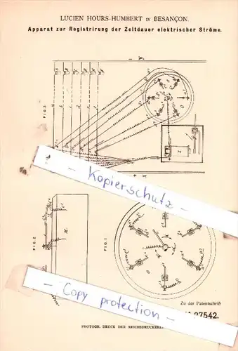 Original Patent  - Lucien Hours-Humbert in Besancon , 1883 , Elektrische Apparate !!!