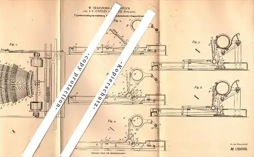 Original Patent - W. Beresford in Liverpool and J.R. Crellin in Ilford , 1900 , typewriter , Schreibmaschine , London !!