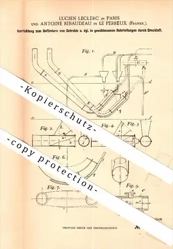 Original Patent - Antoine Ribaudeau in Le Perreux , L. Leclerc in Paris ,1900 , Dispositif pour les céréales !!!