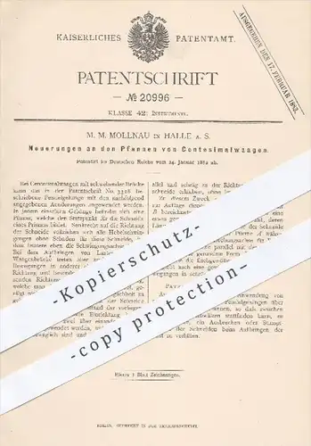 original Patent - M. M. Mollnau , Halle / Saale , 1882 , Pfannen von Centisimalwaagen | Waage , Waagen , Pendel !!!