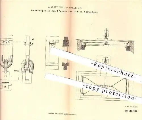 original Patent - M. M. Mollnau , Halle / Saale , 1882 , Pfannen von Centisimalwaagen | Waage , Waagen , Pendel !!!