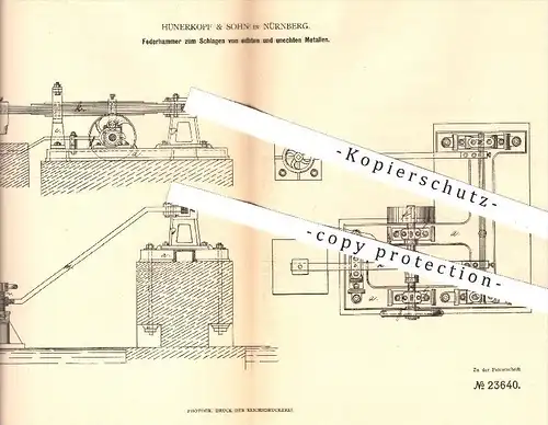 original Patent - Hünerkopf & Sohn , Nürnberg , 1883 , Federhammer zum Schlagen von Metallen | Hammer , Metall !!!