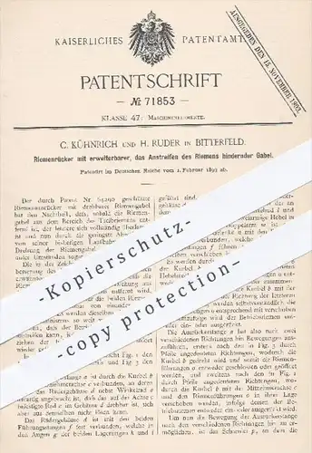 original Patent - C. Kühnrich u. H. Ruder , Bitterfeld , 1893 , Riemenrücker | Riemen , Treibriemen , Maschinen !!!