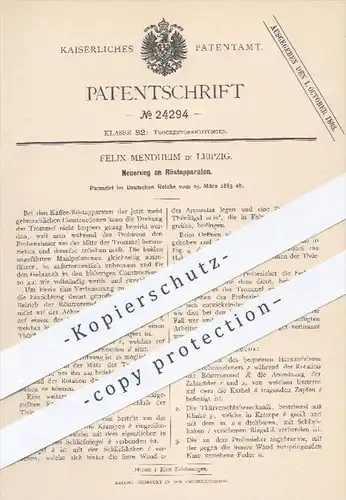 original Patent - Felix Mendheim in Leipzig , 1883 , Röstapparat | Kaffee Rösten , Rösterei , Kaffebohnen !!!