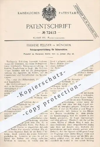 original Patent - Therese Fellner in München , 1893 , Reinigung der Schornsteine | Schornstein , Feuerung , Ofen , Öfen