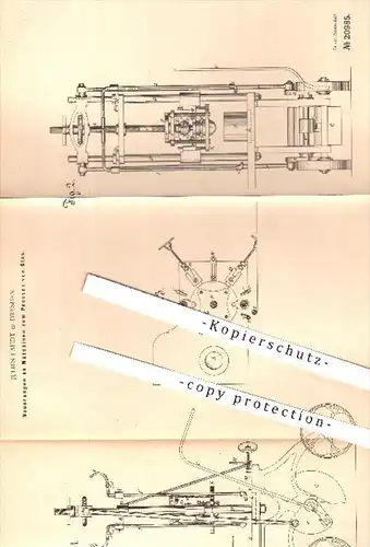 original Patent - Julius Fahdt , Dresden , 1881 , Maschinen zum Pressen von Glas | Gläser , Formen , Glasbläser !!!