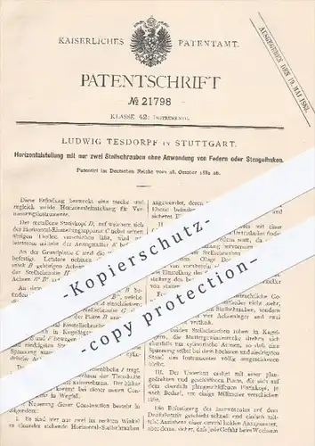 original Patent - Ludwig Tesdorff , Stuttgart , 1882 , Horizontalstellung für Vermessung mit nur zwei Stellschrauben !!!