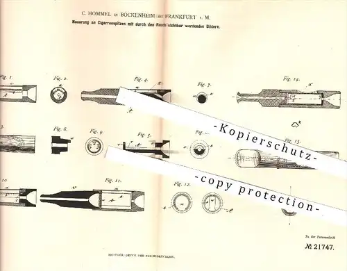 original Patent - C. Hommel , Bockenheim / Frankfurt Main  1882 , Zigarrenspitzen | Zigarre , Zigarren , Tabak , Rauchen
