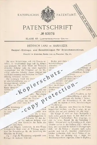 original Patent - H. Lanz , Mannheim , 1894 , Schutzklappe für Dreschmaschinen | Drescher , Dreschen , Landwirtschaft !!