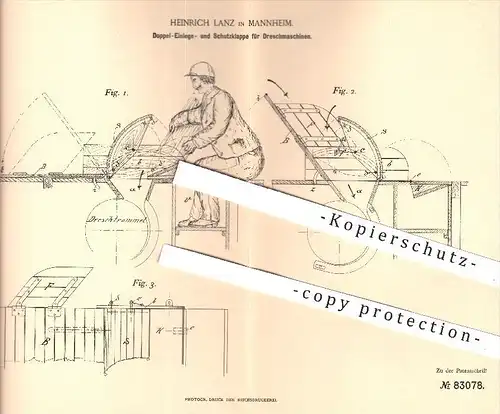 original Patent - H. Lanz , Mannheim , 1894 , Schutzklappe für Dreschmaschinen | Drescher , Dreschen , Landwirtschaft !!