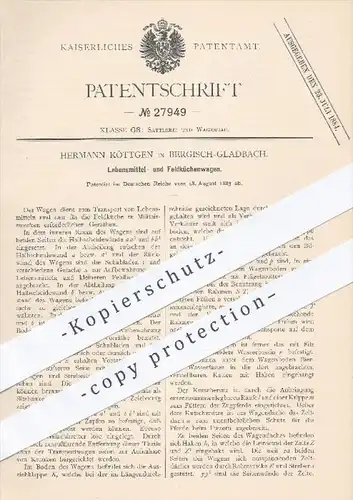 original Patent - Hermann Köttgen in Bergisch Gladbach , 1883 , Lebensmittelwagen , Feldküchenwagen , Wagen , Kutsche !!