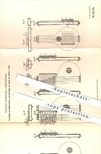 original Patent - T. Meinhold , Klingenthal , 1884 , Niederdrücken u. Anschlagen der Saiten von Zittern | Zitter , Musik
