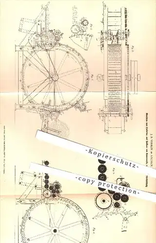 original Patent - J. B. Verken in Aachen , 1877 , Maschine zum Einfetten u. Öffnen von Kammwolle | Wolle , Spinnen !!