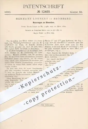 original Patent - Hermann Löhnert in Bromberg , 1880 , Kleereibe , Kleereiben | Ausreiben von Klee , Landwirtschaft !!!