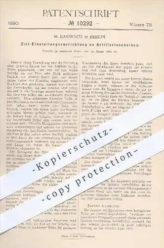 original Patent - H. Rassbach in Berlin , 1880 , Zieleinstellung an Artilleriescheiben | Waffen , Geschosse , Gewehre !!
