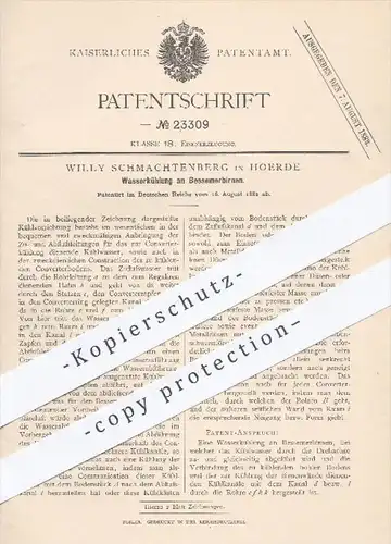 original Patent - Willy Schmachtenberg in Hoerde , 1882 , Wasserkühlung an Bessemerbirnen | Kühlung , Kühlwasser , Eisen