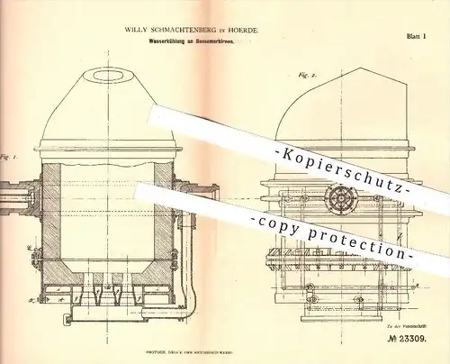 original Patent - Willy Schmachtenberg in Hoerde , 1882 , Wasserkühlung an Bessemerbirnen | Kühlung , Kühlwasser , Eisen