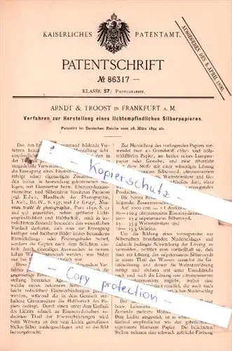 Original Patent  - Arndt & Troost in Frankfurt a. M. , 1894 , Photographie !!!