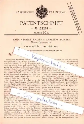 Original Patent  -  John Herbert Walker in Charters-Towers , 1899 , Kanne mit Spritzvorrichtung !!!