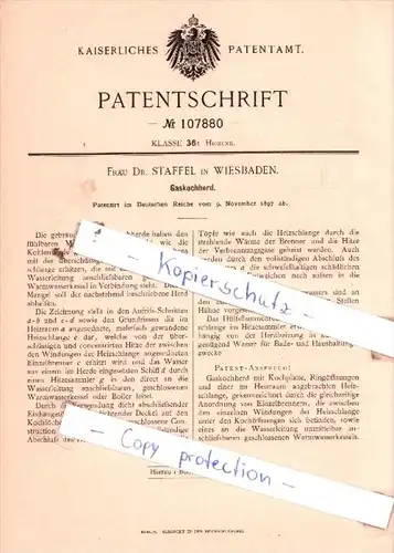 Original Patent  - Frau Dr. Staffel in Wiesbaden , 1897 , Gaskochherd !!!