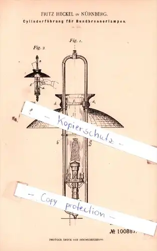 Original Patent  - Fritz Heckel in Nürnberg , 1898 , Cylinderführung für Rundbrennerlampen !!!