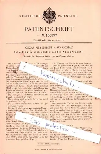 Original Patent  - Oscar Meyerhoff in Warschau , 1898 , Maschinenelemente !!!
