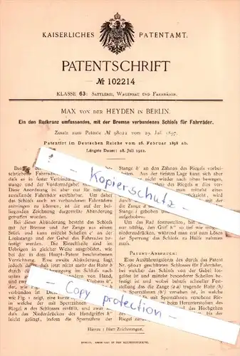 Original Patent  - Max von der Heyden in Berlin , 1898 , Sattlerei, Wagenbau und Fahrräder !!!