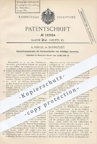 original Patent - A. Sengel in Darmstadt , 1906 , Gleichstrommaschine für Stromentnahme von beliebiger Spannung , Strom
