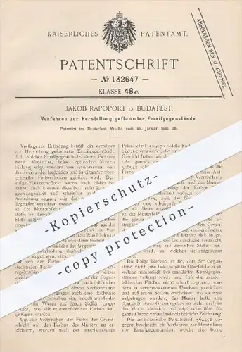 original Patent - Jakob Rapoport in Budapest , 1901 , Herstellung geflammter Emailgegenstände , Emaille , Email !!!
