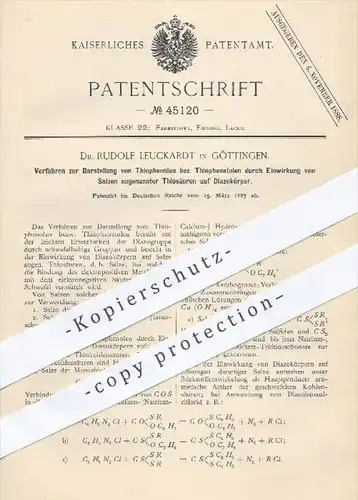 original Patent - Dr. Rudolph Leuckardt , Göttingen , Darstellung von Thiophenol , Thiophenetol , Chemie , Salz , Säure