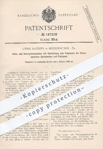 original Patent - J. Emil Rother in Mühlhausen , 1903 , Gries- und Dunstputzmaschine , Putzmaschine , Walze , Walzen !!!