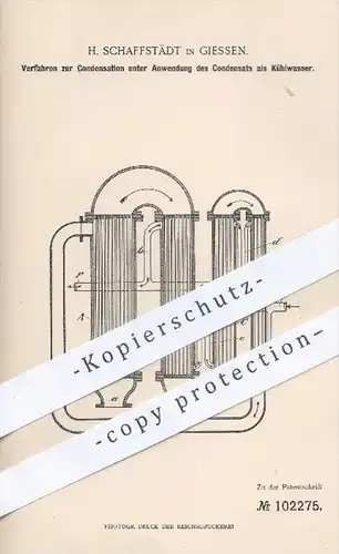 original Patent - H. Schaffstädt in Giessen , 1897 , Kondensation unter Anwendung des Kondensats als Kühlwasser , Eis