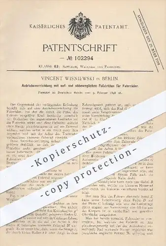 original Patent - V. Wisniewski , Berlin , 1898 , Antrieb mit beweglichen Fußtritten für Fahrräder , Fahrrad , Pedale !!