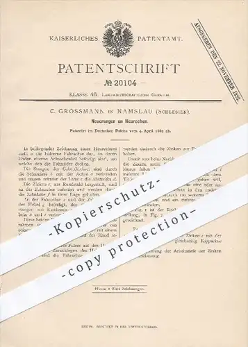 original Patent - C. Grossmann in Namslau , Schlesien , 1882 , Heurechen , Heu , Stroh , Rechen , Landwirtschaft , Bauer
