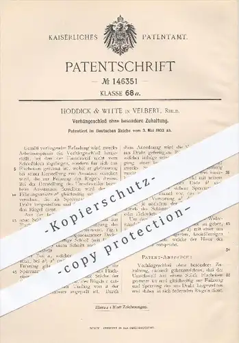 original Patent - Hoddick & Witte , Velbert , 1903 , Vorhängeschloss ohne besondere Zuhaltung , Schloss , Schlosser !!!