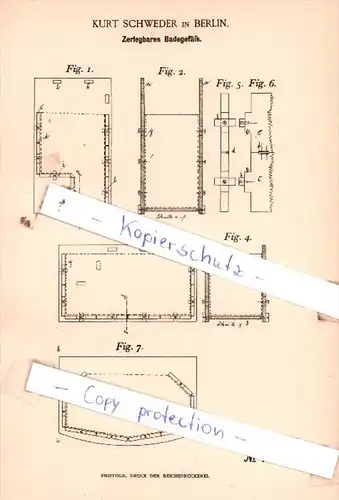 Original Patent  - Kurt Schweder in Berlin , 1893 , Zerlegbares Badegefäß !!!