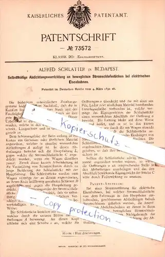 Original Patent  - Alfred Schlatter in Budapest , 1892 , Eisenbahnbetrieb !!!