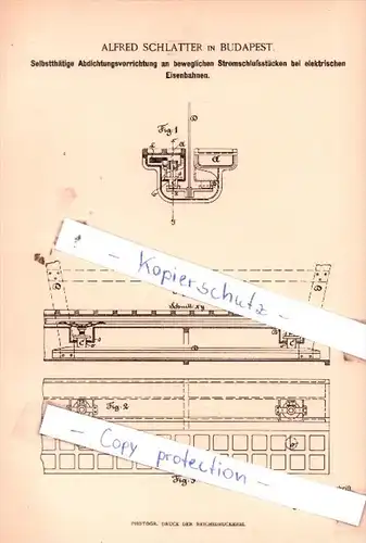 Original Patent  - Alfred Schlatter in Budapest , 1892 , Eisenbahnbetrieb !!!