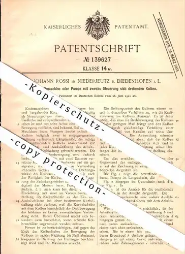Original Patent - Johann Rossi à Niederjeutz / Yutz à Diedenhofen / Thionville , 1901 , Moteur à pistons rotatifs !!!