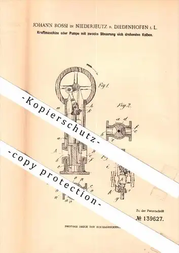 Original Patent - Johann Rossi à Niederjeutz / Yutz à Diedenhofen / Thionville , 1901 , Moteur à pistons rotatifs !!!