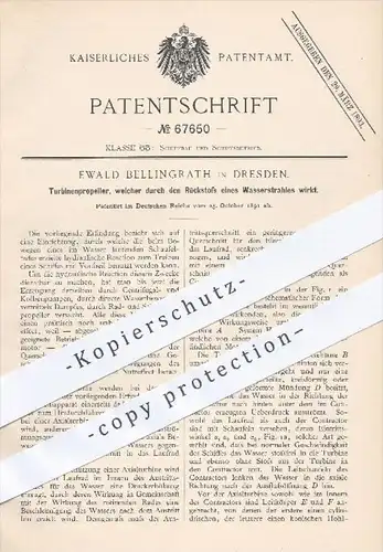 original Patent - Ewald Bellingrath , Dresden , 1891 , Turbinen - Propeller , Schiff , Schiffe , Schiffbau , Turbine !!!